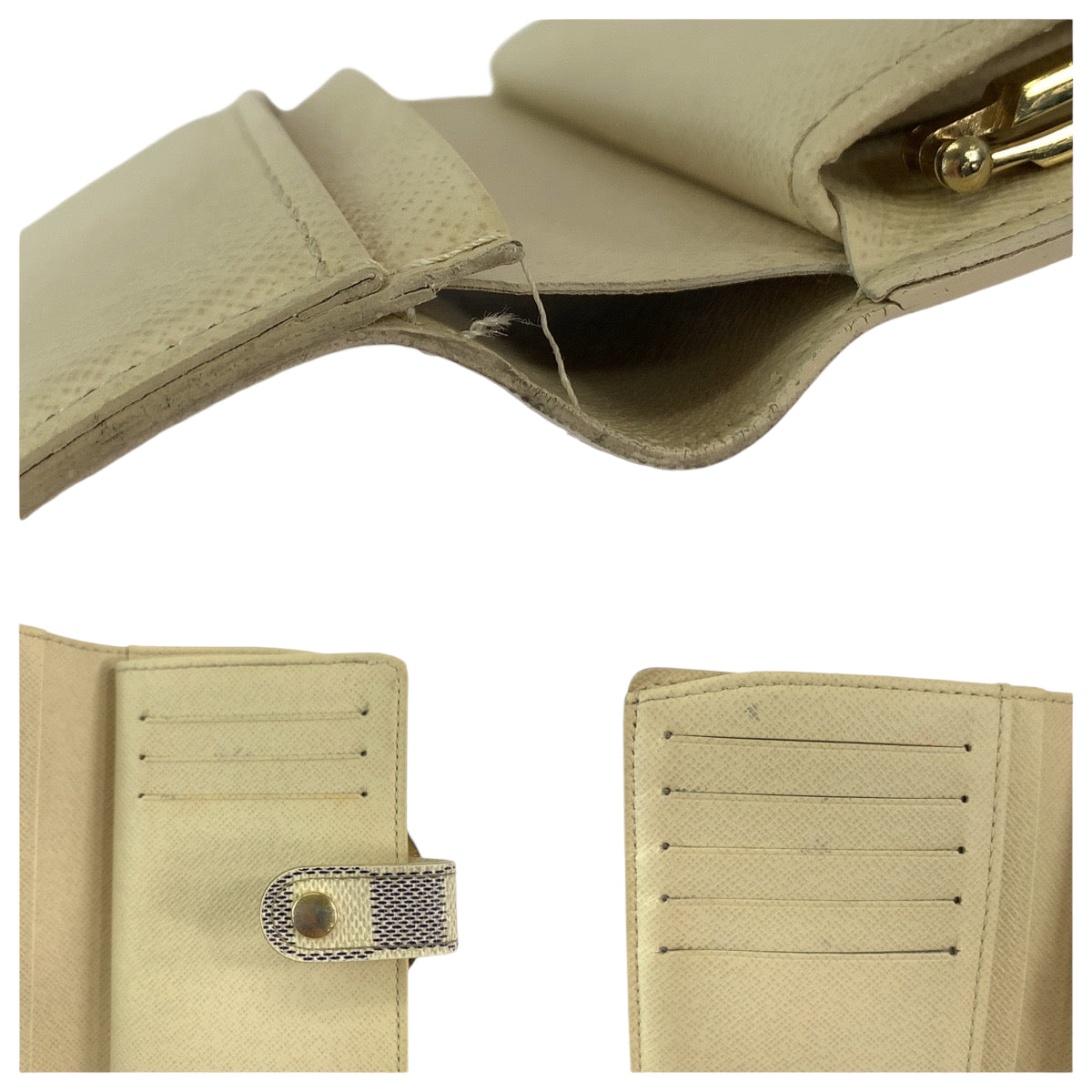 LOUIS VUITTON Bifold Wallet N61676 PVC White Gray Gold Metal Folding wallet Compact wallet Damier Azur Portefeuille Viennoiserie Women Used