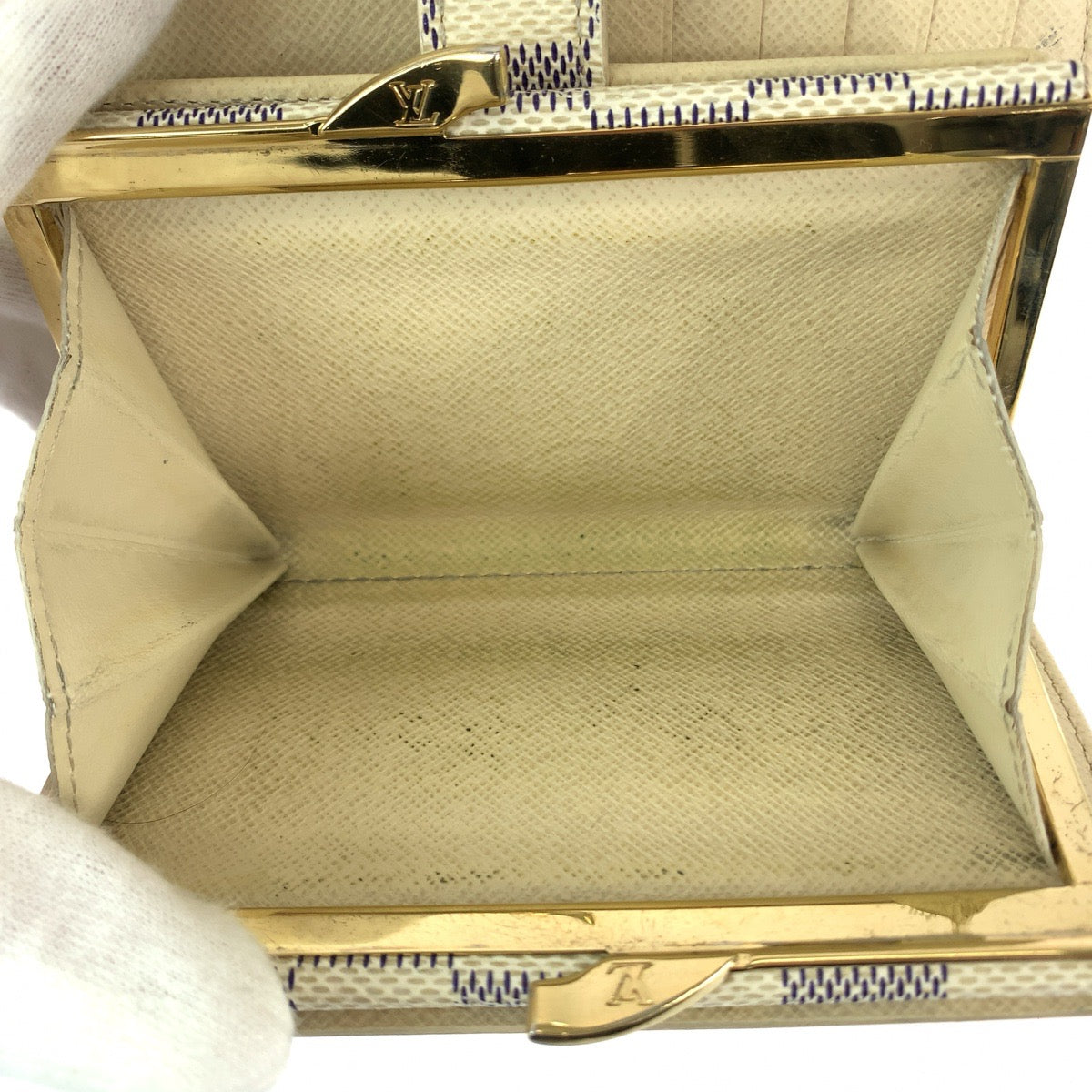 LOUIS VUITTON Bifold Wallet N61676 PVC White Gray Gold Metal Folding wallet Compact wallet Damier Azur Portefeuille Viennoiserie Women Used