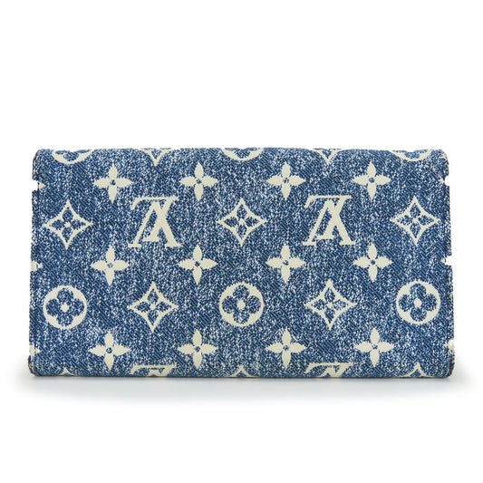 LOUIS VUITTON Long Wallet Purse M81183 Monogram, Jacquard Denim Marine Portefeuille Sarah Women Used