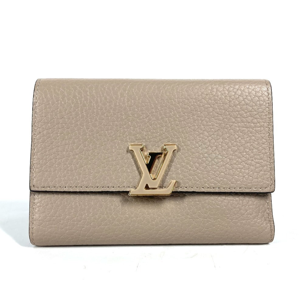 LOUIS VUITTON Trifold wallet M62159 Taurillon Clemence Leather beige Portefeuille Compact Women Used