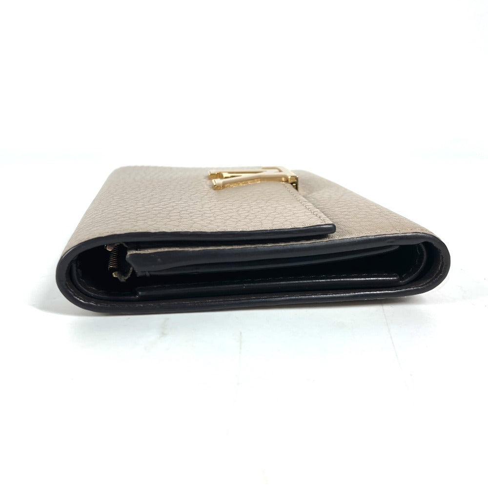 LOUIS VUITTON Trifold wallet M62159 Taurillon Clemence Leather beige Portefeuille Compact Women Used