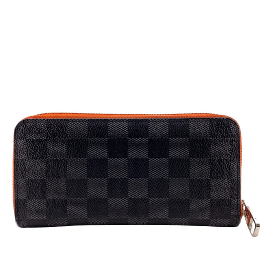 LOUIS VUITTON Long Wallet Purse N63308 leather Orange Zip Around Portofoy Damier Grafitte Yuvasko Women(Unisex) Used